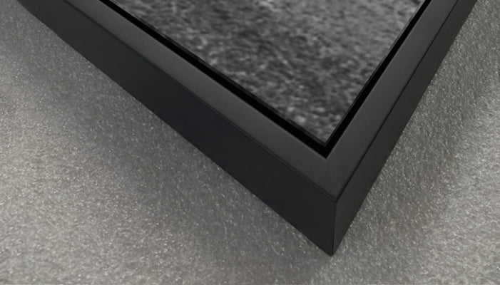Black float frame for Fine Art Prints closeup of corner for detail