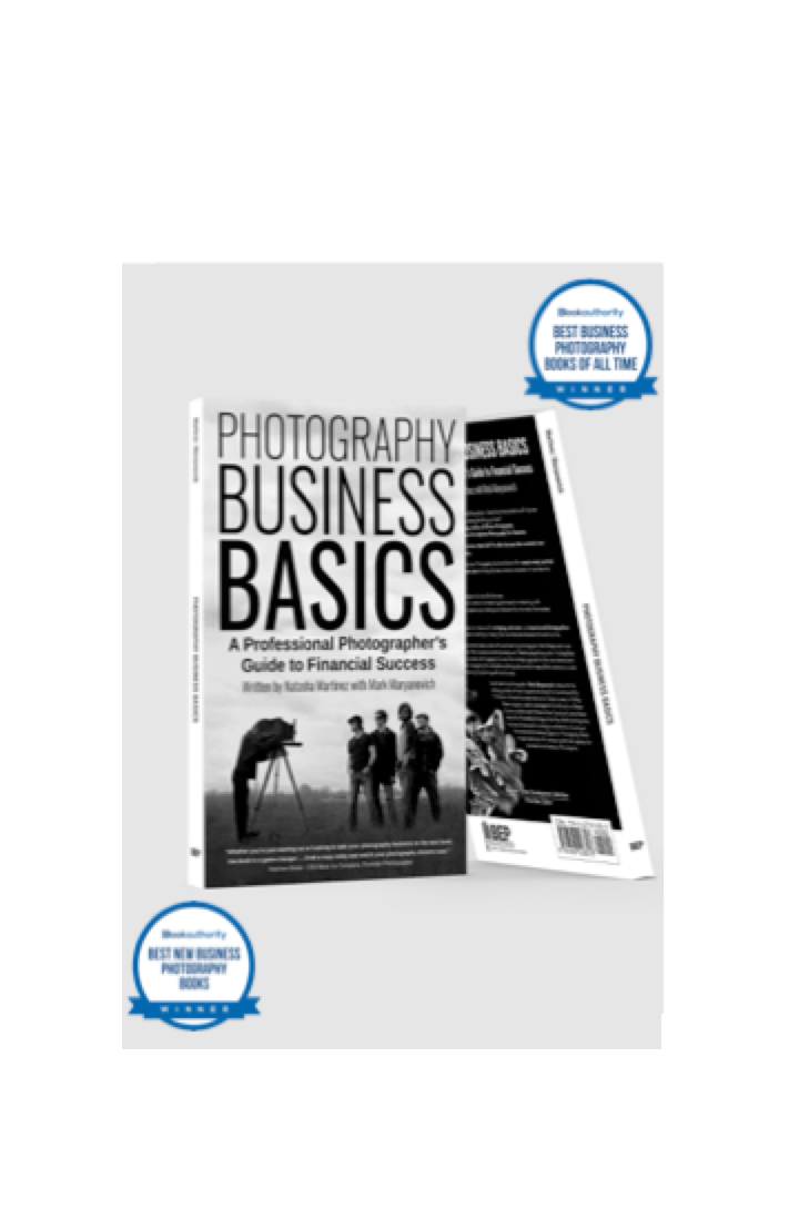 Book titled 'Photography Business Basics' on a white background