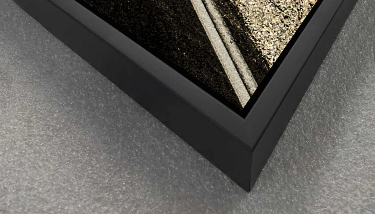 Closeup image black float frame corner edge