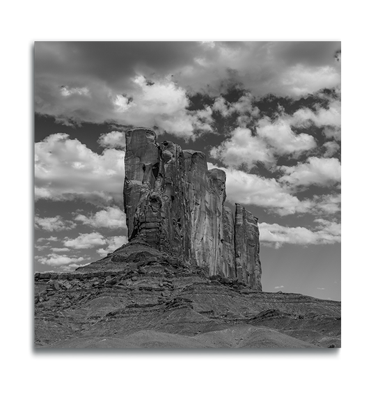 Monument Valley Butte Square Print on Metal in black and white