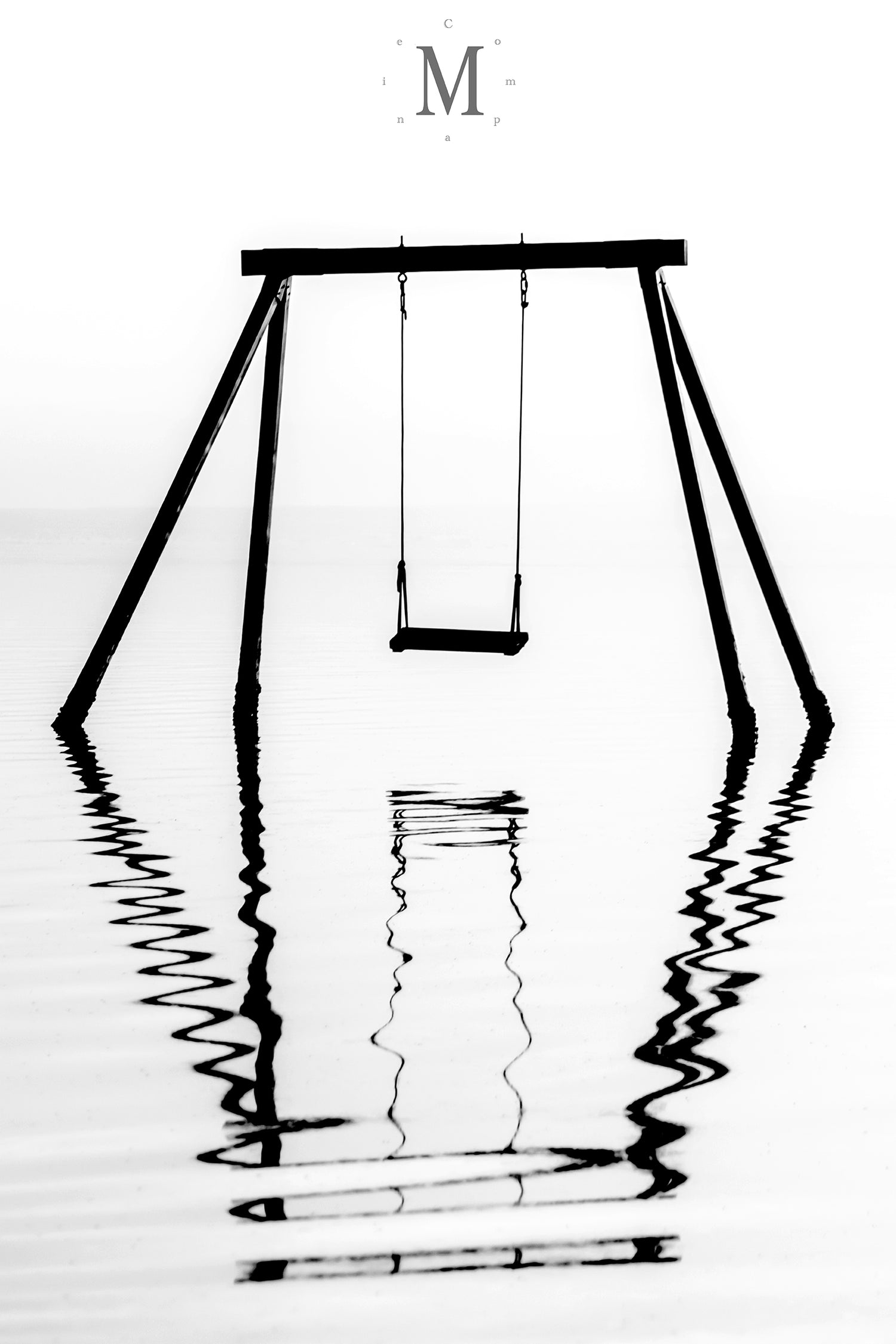 black and white swing over water