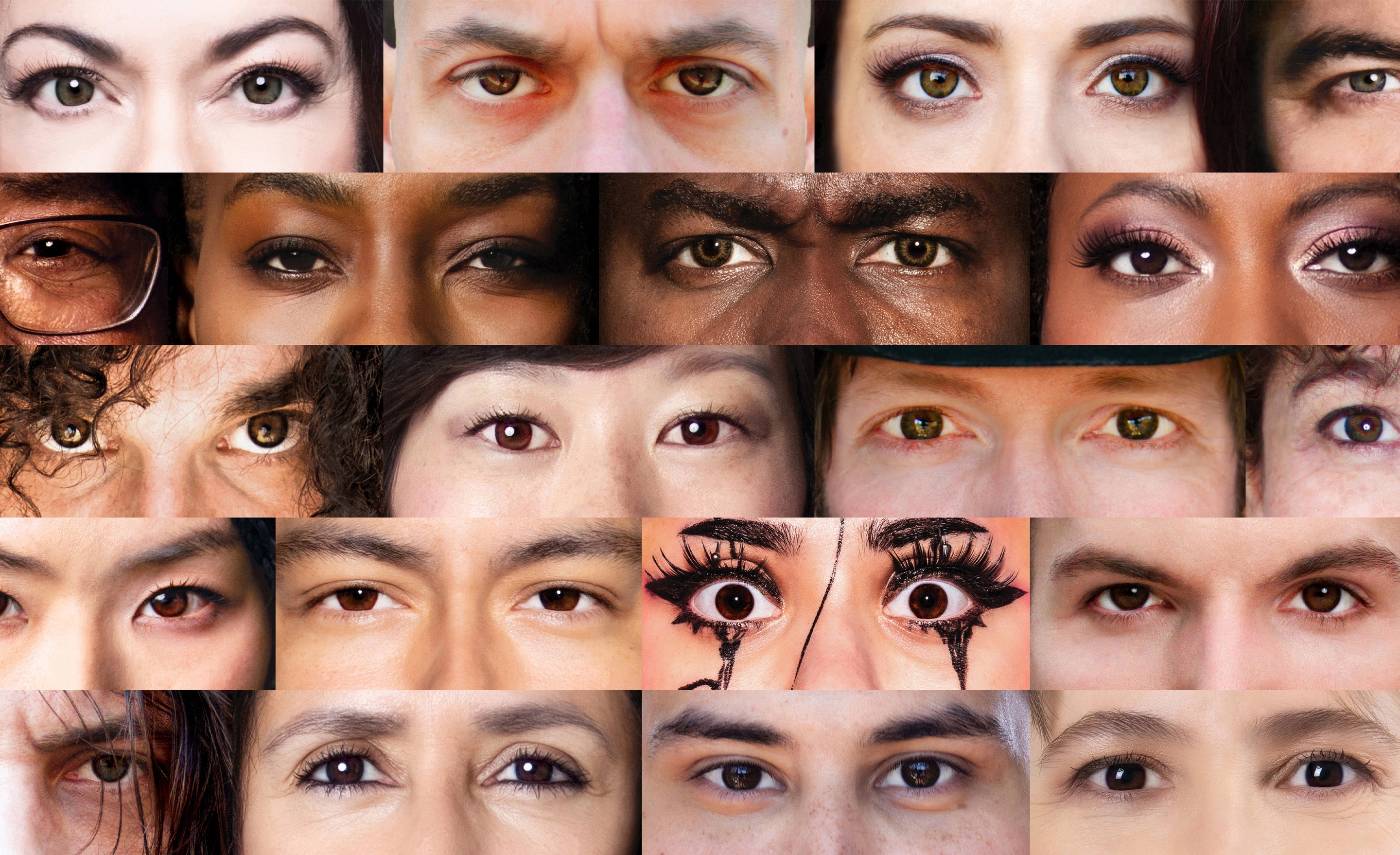 Collage of various eyes with different expressions and styles.