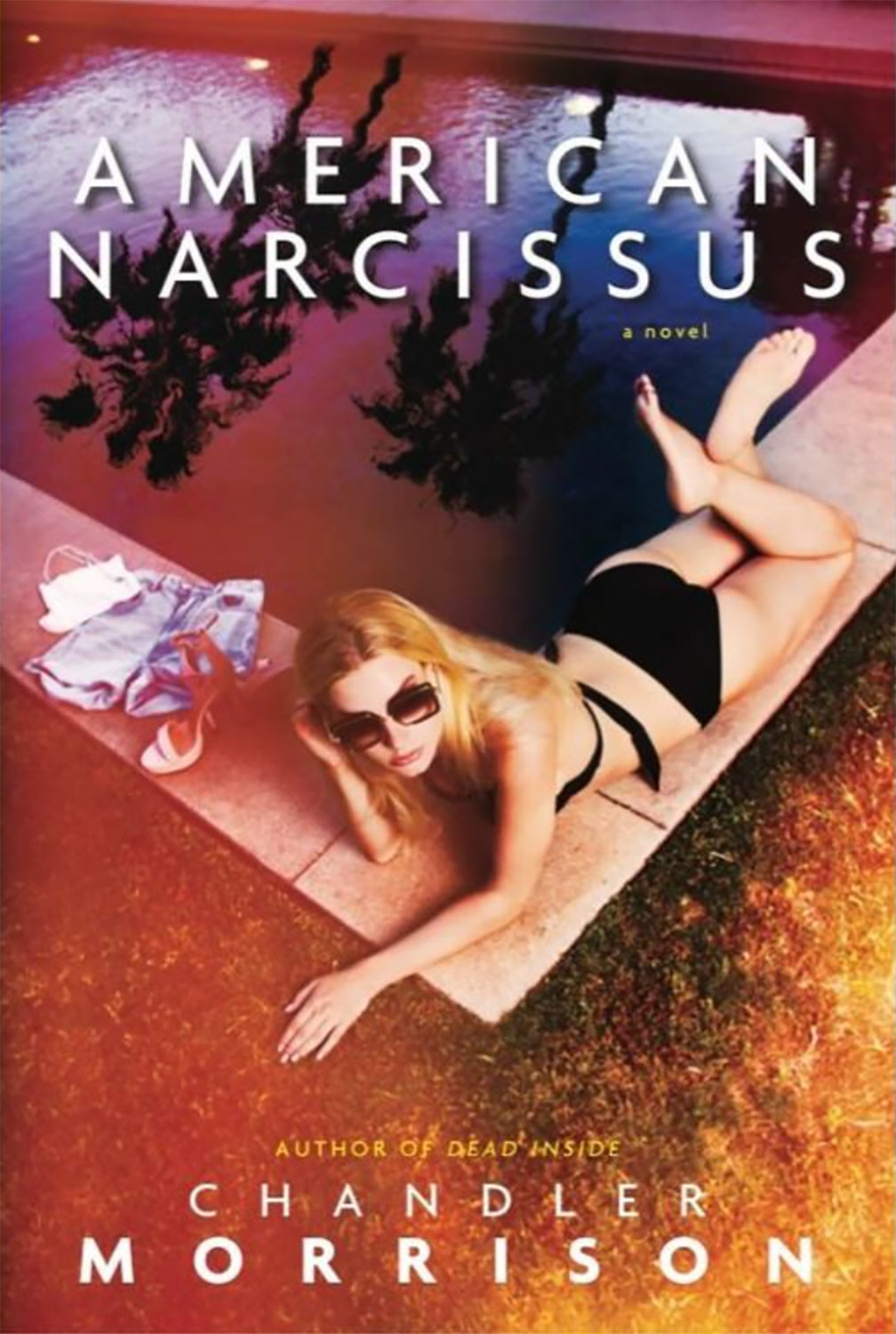 American Narcissus book cover with girl in black bikini lying by pool