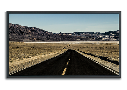 Color Fine Art Metal Photographic Print black stretch of desert highway snaking into mountain ridge